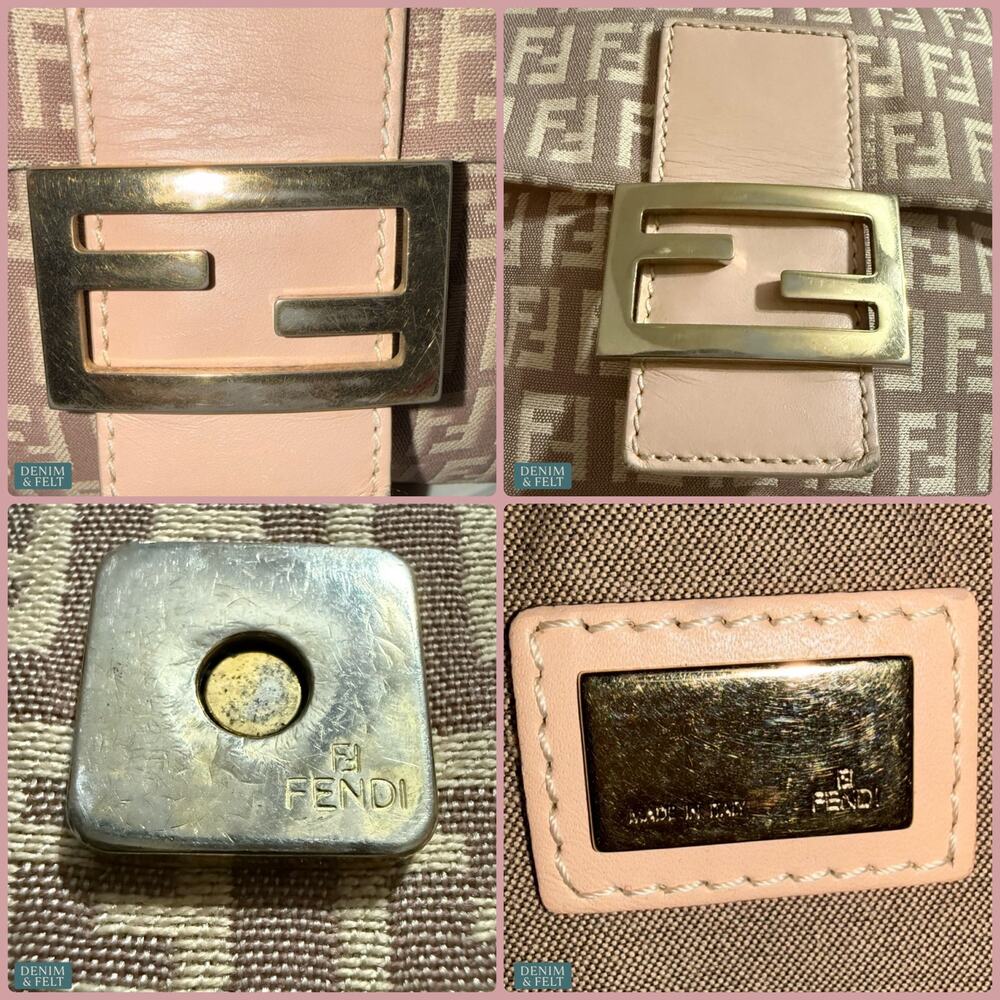 Fendi Zucchino Pink Canvas Crossbody Bag Beige FF Logo Leather Trim Purse - Picture 14 of 16